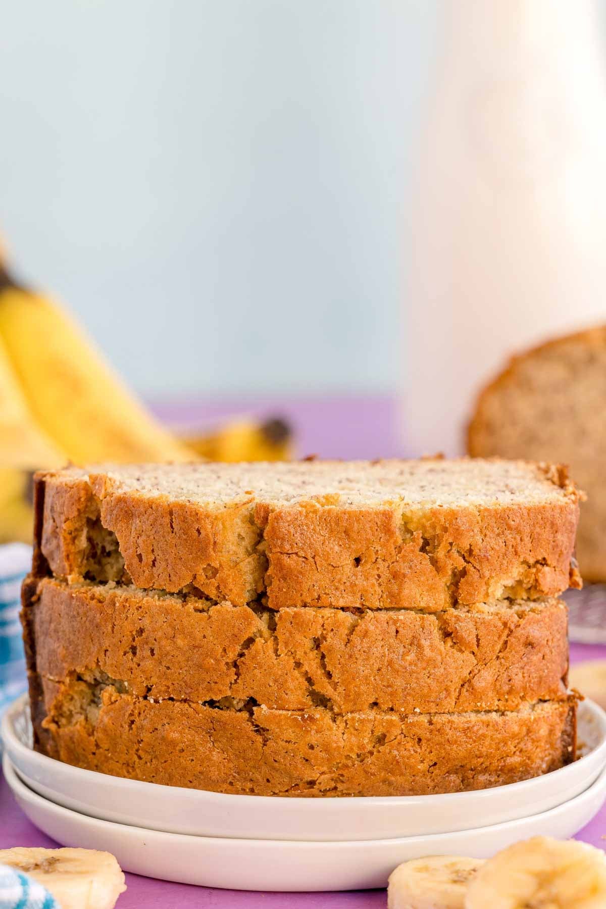 slices of banana bread on a white plate