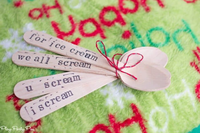 Simple gift idea for an ice cream lover, hand-stamped spoons