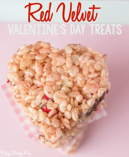 Red Velvet Valentine's Day rice krispy treats from www.playpartyplan.com 