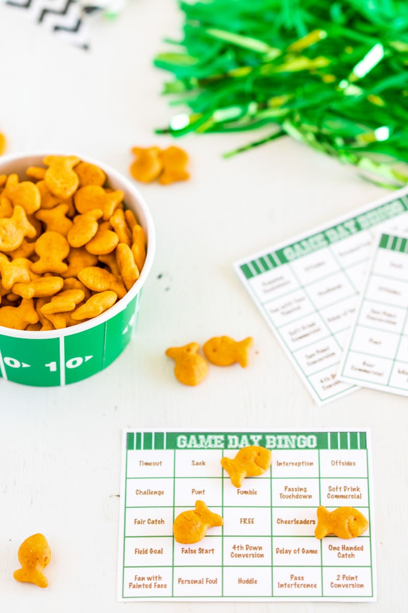 Football bingo cards with Goldfish covering the spaces