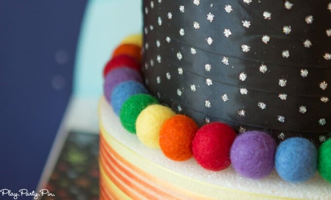 Outer Space party cake, love those planet and rocket cake pop toppers!