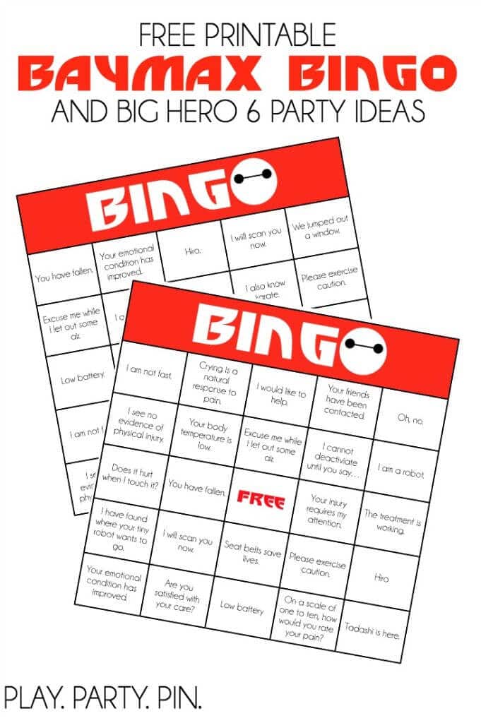 Love all of the Big Hero 6 party ideas on playpartyplan.com including these printable Baymax bingo cards to play while watching the movie! 