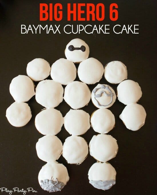 Easy Big Hero 6 Baymax cupcake cake made with marshmallow frosting