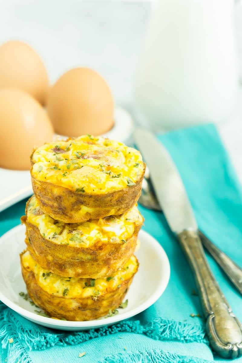 Hash brown egg cups stacked on top of each other