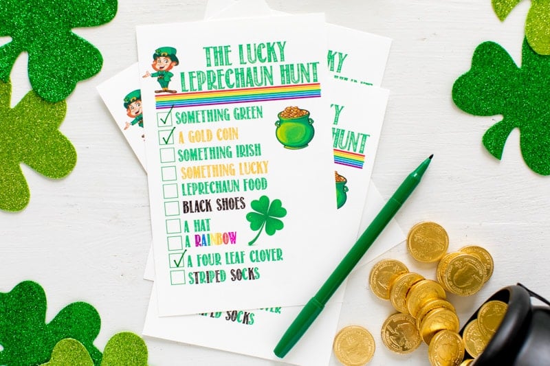 Crossed off items on lucky leprechaun games for kids