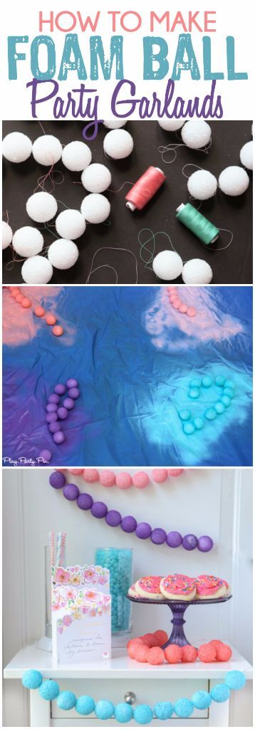 These DIY foam ball garlands are the perfect easy party decorations that can be made last-minute and in any color you want!
