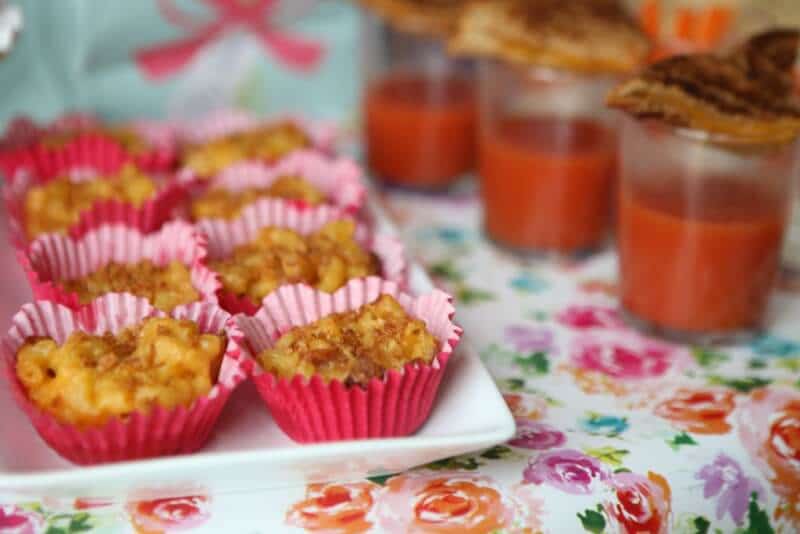 Macaroni and cheese cups, perfect for a party or shower. Serve in cute cups to stick with your theme. 