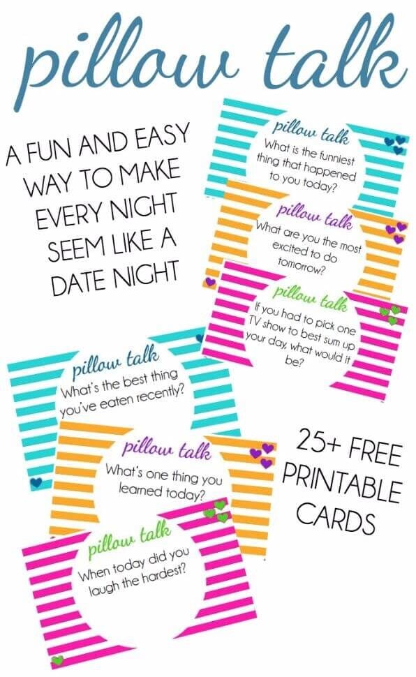 These free printable pillow talk cards are such a fun way to make every night kind of like a date night, spend a few minutes asking these funny questions about your day to end the day on a positive note!