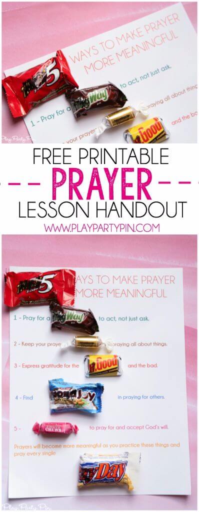 Okay this has to be one of the cutest young women handouts ever, perfect prayer lesson handout idea from playpartyplan.com. Tons of other great young women handout ideas too!