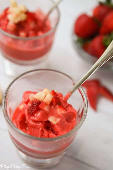 Quick and easy strawberry pineapple sorbet recipe that's the perfect post-workout or healthy treat for a hot summer day! 