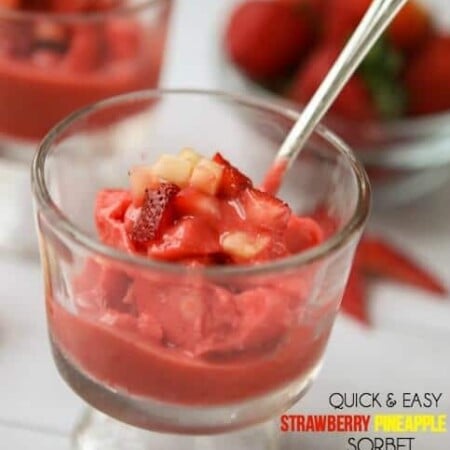 Quick and easy strawberry pineapple sorbet recipe that's the perfect post-workout or healthy treat for a hot summer day!