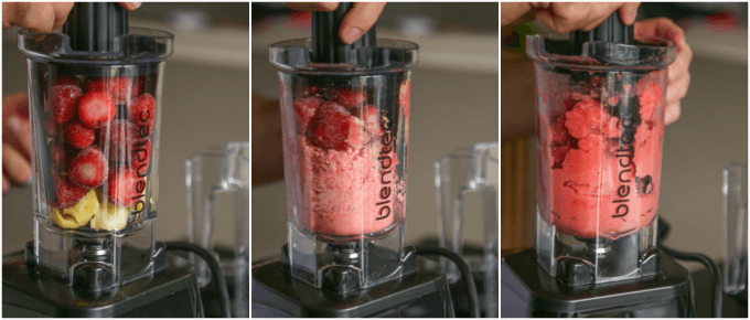 Quick and easy strawberry pineapple sorbet recipe that's the perfect post-workout or healthy treat for a hot summer day! 