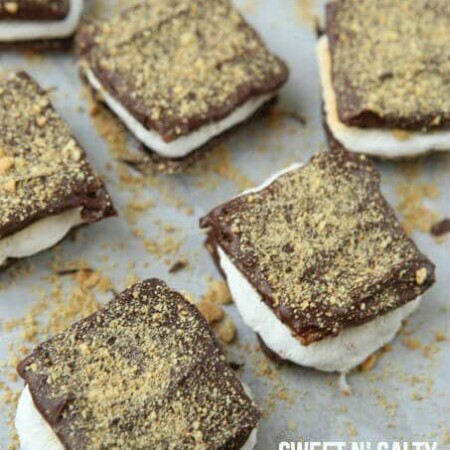 One of the best s'more recipes, love the idea of the chocolate covered Triscuits and a hint of sea salt to make these sweet n' salty s'mores