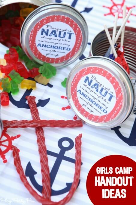 Girls camp handout ideas, great for YCL training or YCL gifts. Love these nautical themed girls camp pillow treat ideas! 