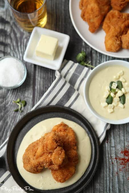 Delicious fried chicken recipe and sweet corn recipe that go perfectly together! This sounds amazing.