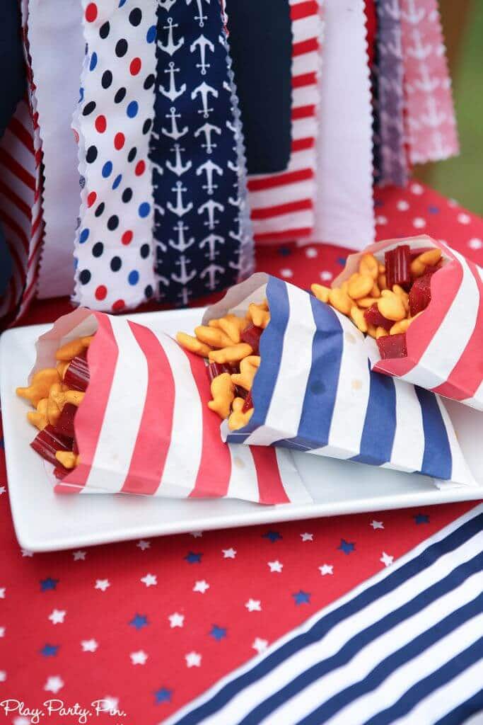  Fish and Twizzlers ships and tons of other nautical party ideas and 4th of July party ideas