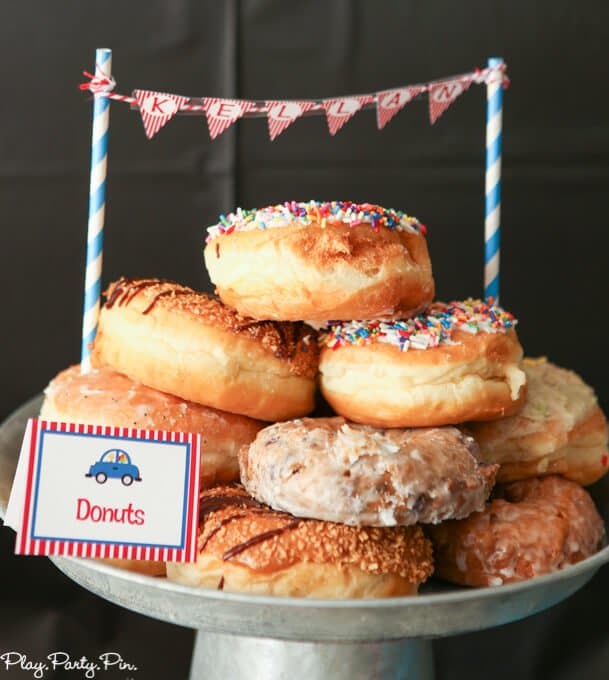 A donut cake is perfect for a things that go party cake or pop a wheelie party cake