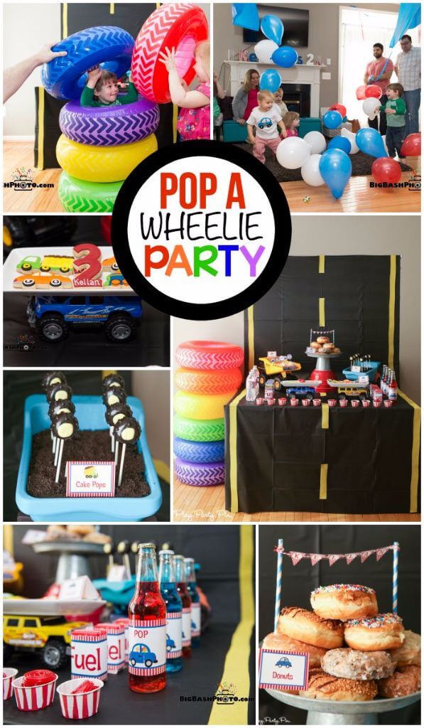 This pop-a-wheelie party is one of the cutest boy birthday party themes I've seen, love the combination of things that go party with things that pop!