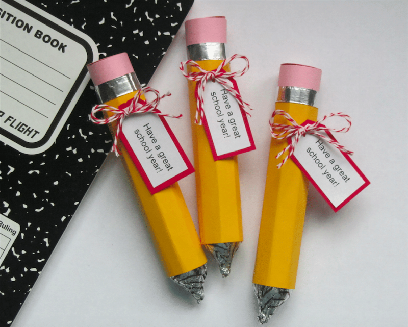 Paper pencils with rolos inside and gift tags