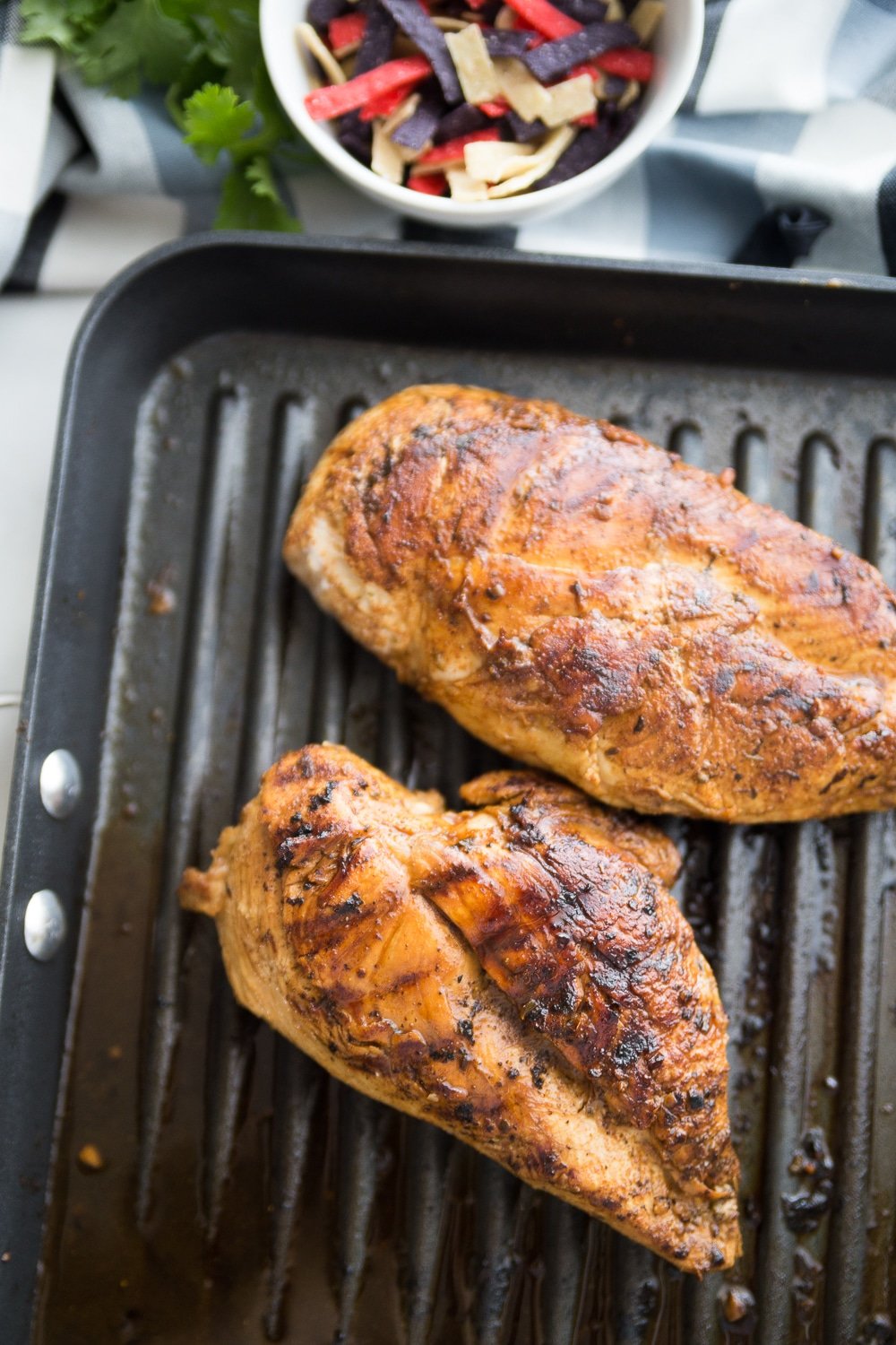 Chicken on a grill for southwestern chicken salad