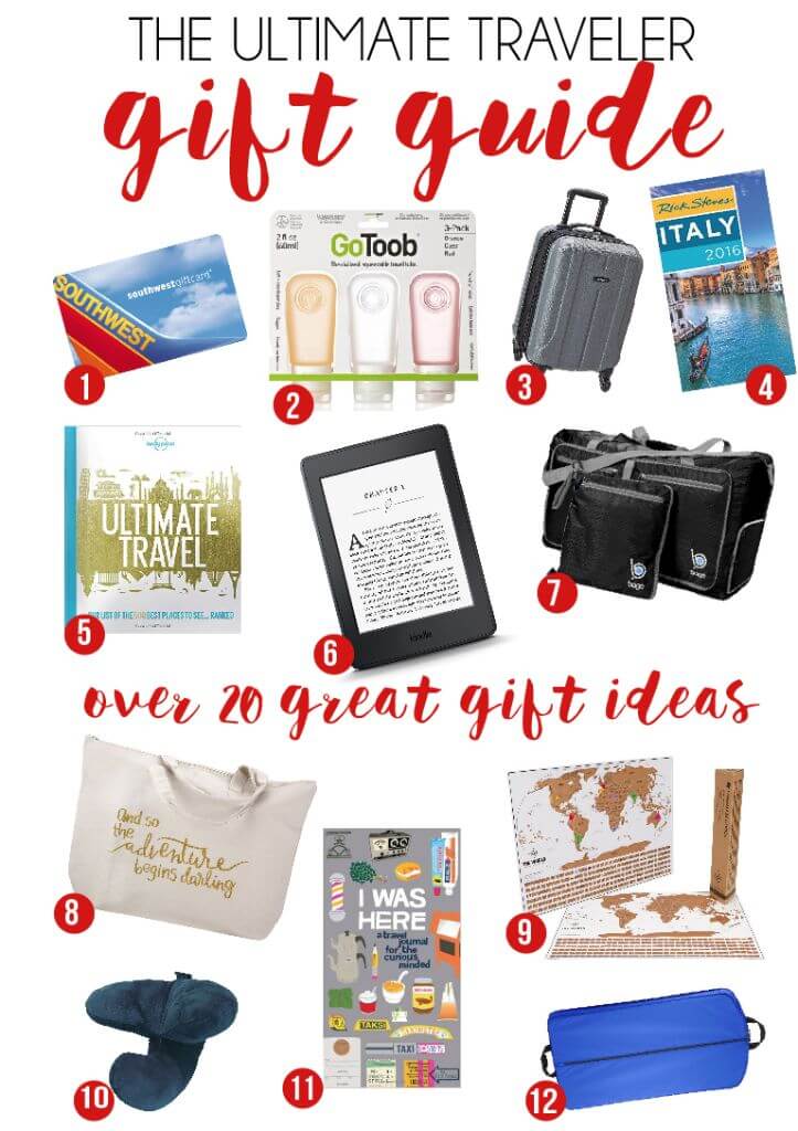 Need Christmas gift ideas for a friend going to Italy or New York or someone who just loves to travel? This gift guide for travelers is full of 20 great gifts for travelers including travel gifts for men, travel gifts for friends, and everything in between. Food, funny gifts, and even the cutest travelers notebook ever! I seriously need that travel pillow! 