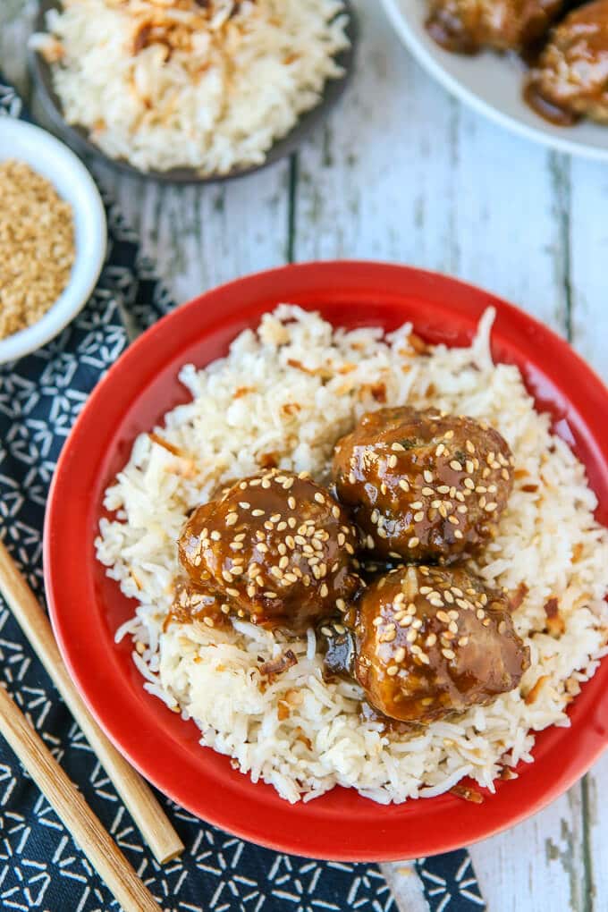 These teriyaki turkey meatballs are one of my favorite ground turkey recipes and the perfect party appetizers! Post includes a recipe for yummy baked turkey meatballs and a homemade teriyaki sauce! And if you omit the bread crumbs, these would be great for anyone on a gluten free or Weight Watchers diet!