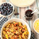 This maple breakfast burrito recipe looks amazing! And I could eat the blueberry compote with breakfast every day. Breakfast burritos are one of the easiest breakfast recipes if you like make ahead food and if you skip the tortilla even make a great gluten free meal. And I love that the recipe uses half regular potato and half sweet potato, I’m definitely trying that!