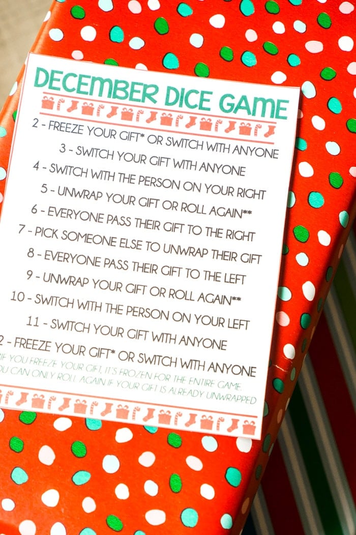 December dice gift exchange game