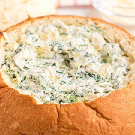 Best spinach artichoke dip in a bread bowl