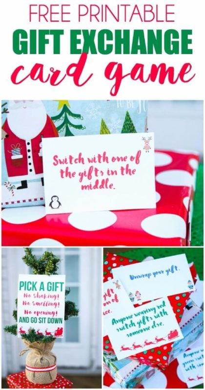 Love this fun twist on traditional gift exchange games! Free printable cards to use for swapping gift exchange gifts and some even some fun gift ideas if you need some ideas.