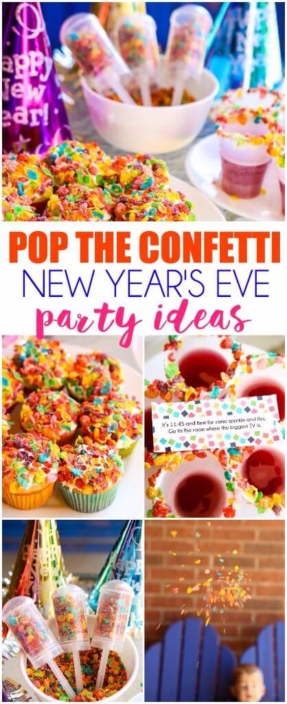 A Pop the Confetti party is perfect for New Year's Eve for kids! Simple DIY craft ideas, easy desserts, and yummy confetti looking food! I'm definitely doing this with with my toddler this year.