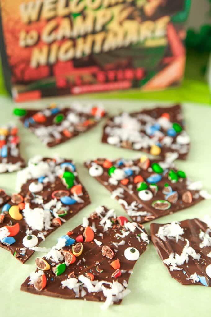 Monster themed chocolate bark recipe, so simple and delicious!