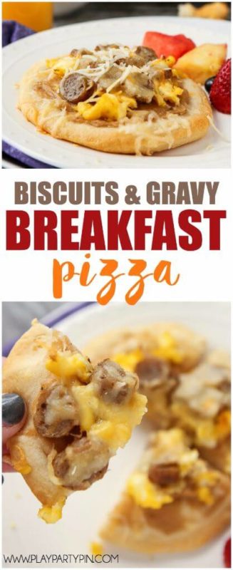 These biscuit and gravy breakfast pizzas are a super easy recipe and a perfect way to combine your favorite breakfast flavors into one recipe! They’d also make one yummy and easy dinner recipe. I’m definitely trying these with some maple syrup drizzled on top!