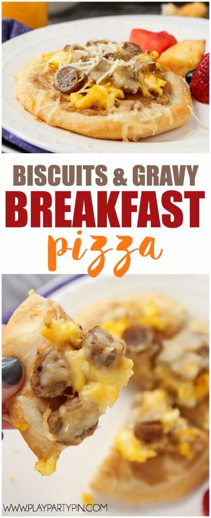 These biscuit and gravy breakfast pizzas are a super easy recipe and a perfect way to combine your favorite breakfast flavors into one recipe! They’d also make one yummy and easy dinner recipe. I’m definitely trying these with some maple syrup drizzled on top! 