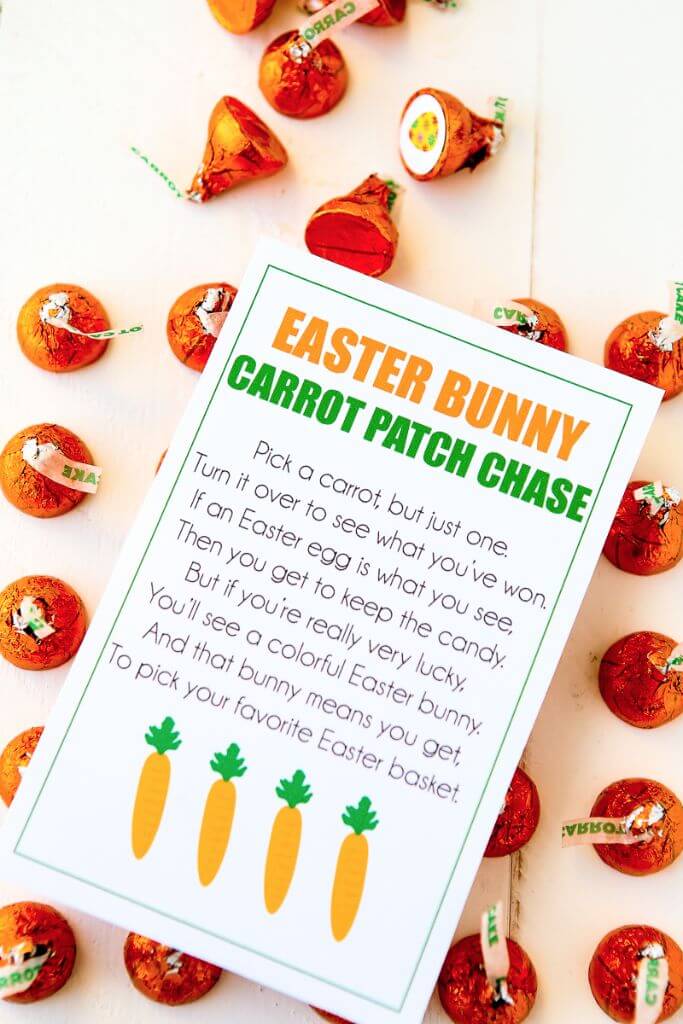 Free printable Easter party games that are perfect for kids of all ages! Print out the stickers, put them on the bottom of Hershey’s kisses, and play away! I can’t wait to try all three of these games with my kids!