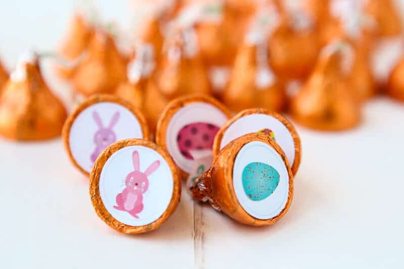 Free printable Easter party games that are perfect for kids of all ages! Print out the stickers, put them on the bottom of Hershey’s kisses, and play away! I can’t wait to try all three of these games with my kids!