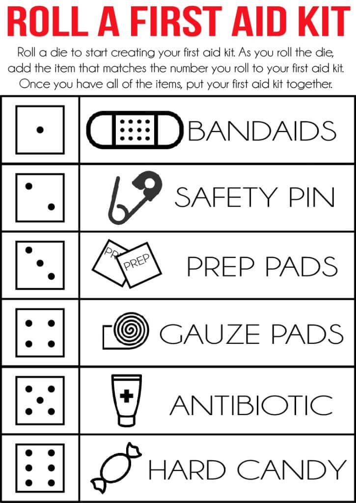 This roll a first aid kit is such a fun girls camp certification idea or even for girl scouts! Such a fun way to teach what goes in a basic first aid kit certification.