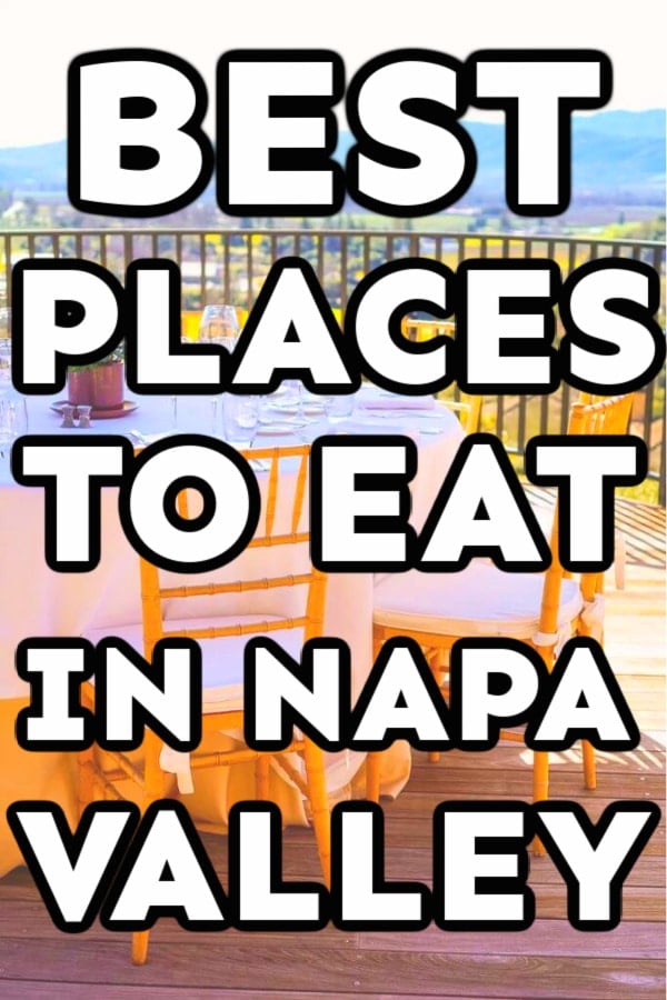 Patio table with Napa Valley in the background and text for Pinterest