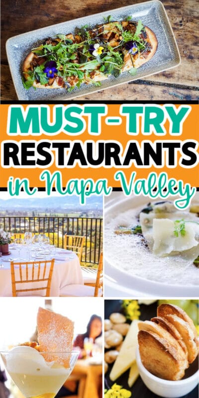 Collage of food from Napa Valley restaurants with text for Pinterest