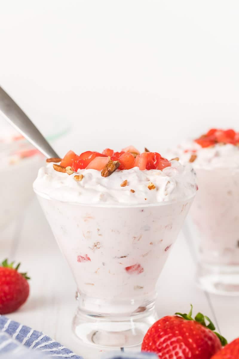 Individual portion of strawberry fluff