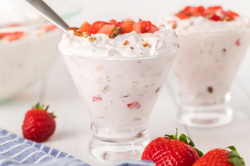 Individual glasses of strawberry fluff salad