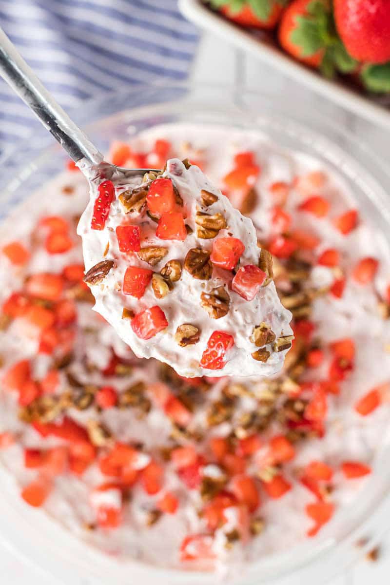 Spoon full of strawberry fluff salad