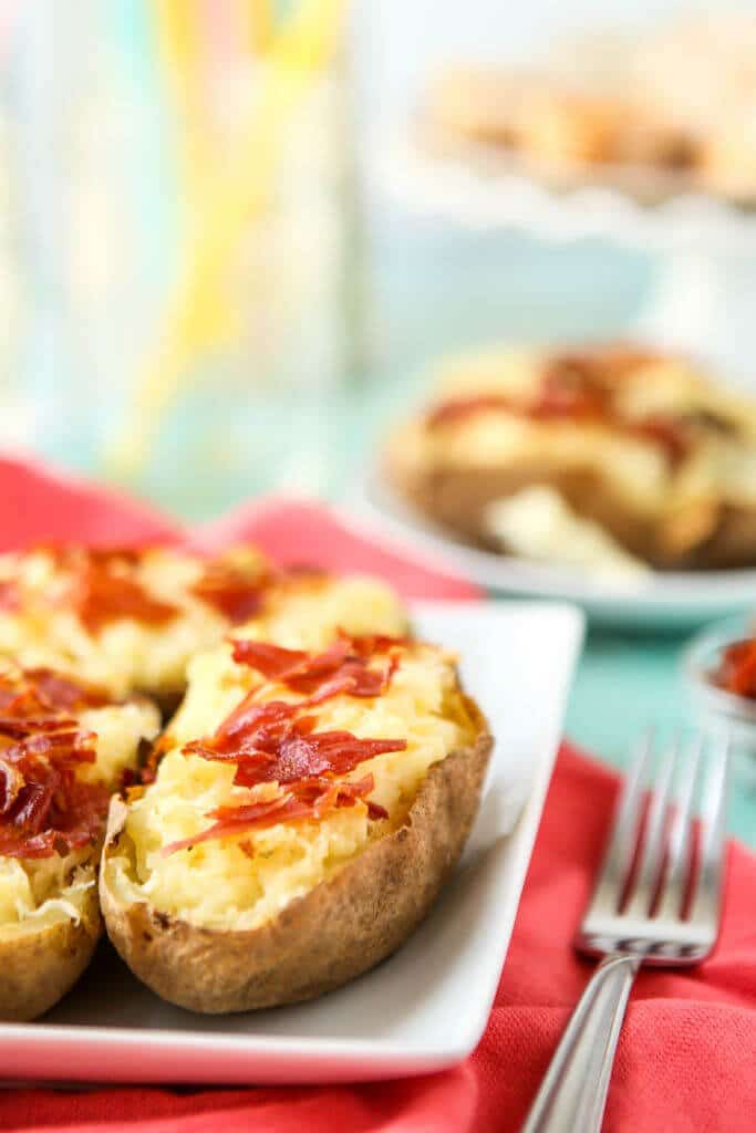 These creamy twice baked potatoes are the absolute best twice baked potatoes ever! They’re creamy, flavorful, and delicious! The perfect easy appetizers for a holiday brunch or dinner. 