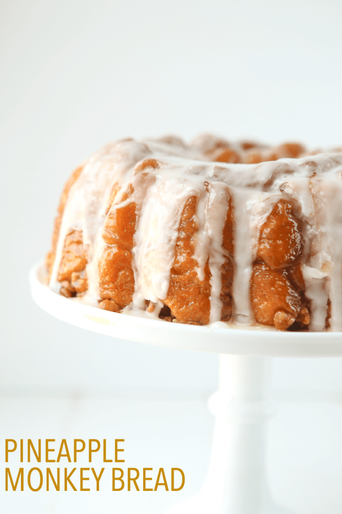 This pineapple monkey bread recipe is perfect for Easter brunch or even for a dessert on a baby shower dessert table! Since you make this monkey bread with canned biscuits and pineapple juice, it’s an easy monkey bread recipe that everyone can make! Definitely one of my favorite recipes for a pineapple cake and one of the easiest desserts or breakfast recipes ever!