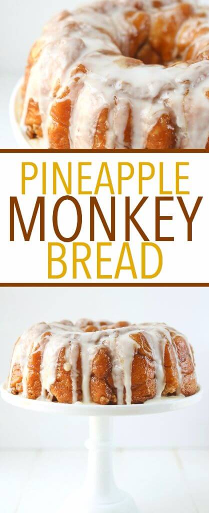 This pineapple monkey bread recipe is perfect for Easter brunch or even for a dessert on a baby shower dessert table! Since you make this monkey bread with canned biscuits and pineapple juice, it’s an easy monkey bread recipe that everyone can make! Definitely one of my favorite recipes for a pineapple cake and one of the easiest desserts or breakfast recipes ever!