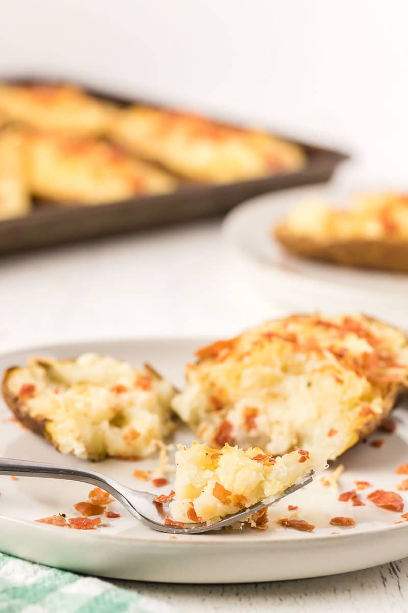 bite of twice baked potatoes with boursin cheese