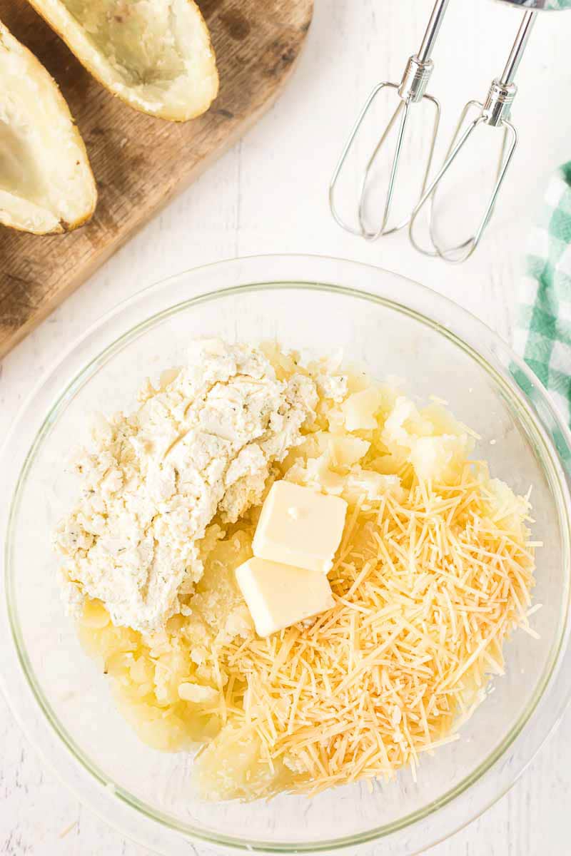 Mixing filling for boursin cheese potatoes