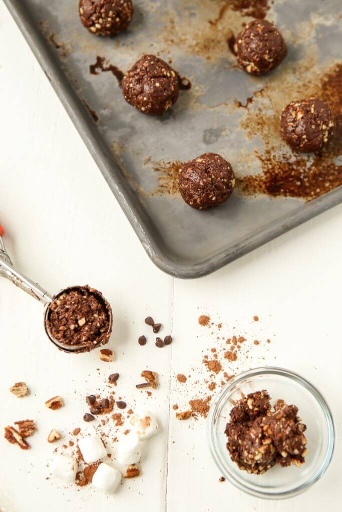 These rocky road protein balls are the perfect pick you up snack when you're craving something sweet but don't want to blow it! With over 4 grams of protein in each one, they're a great healthy snack idea!
