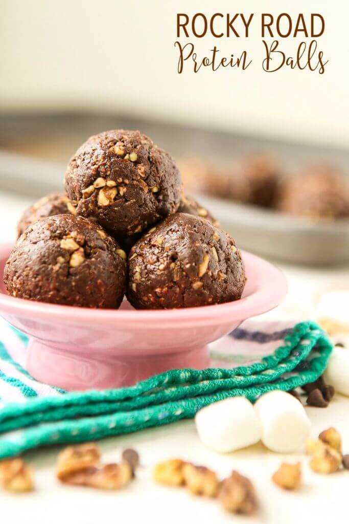 This rocky road protein balls recipe looks so good! Filled with marshmallows, nuts, chocolate, and protein - they're a great better for you treat option!