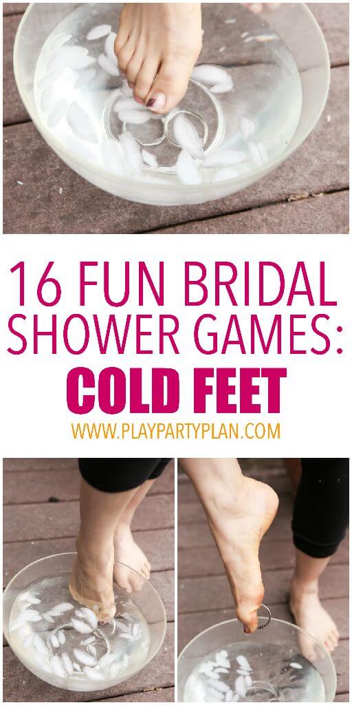 Picking up things in cold water in a series of bridal shower games